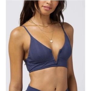 L Space Bikini‎ Top Womens XL Blue Siren Wired Ribbed Swimwear Beach Coastal NWT